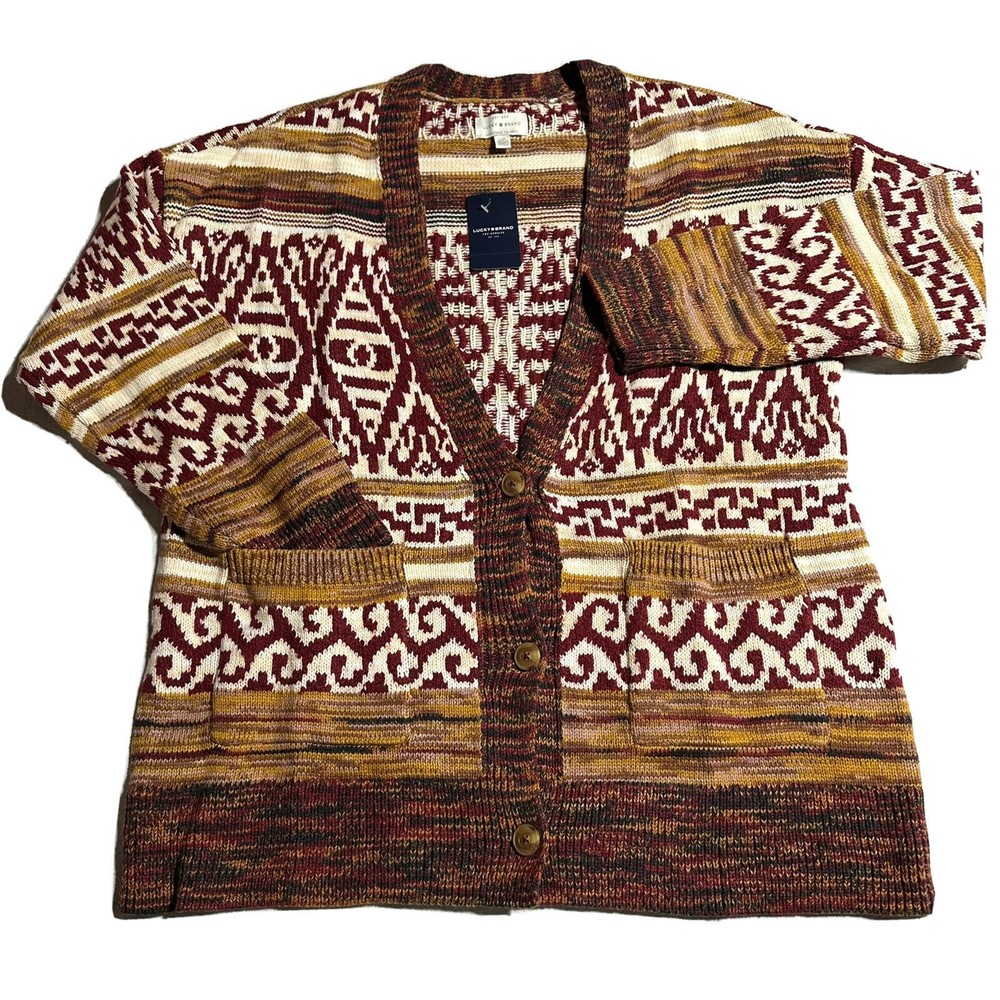 Lucky Brand Women’s Cardigan Grandpa Longline V-Neck Sweater Size L Large NWT
